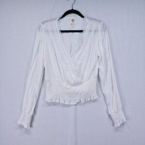 Self Esteem Bohemian Cottagecore Peasant M Blouse White Long Sleeve Smocked